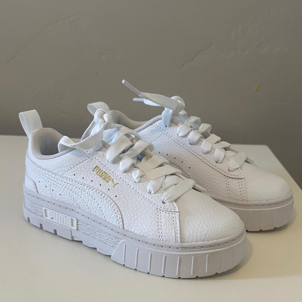 Puma Textured White Sneakers with Gold Accents
